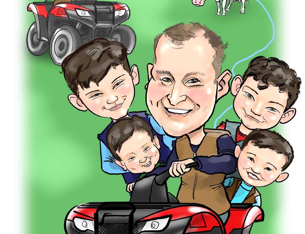 Irish farmer 40th birthday family portrait on quads