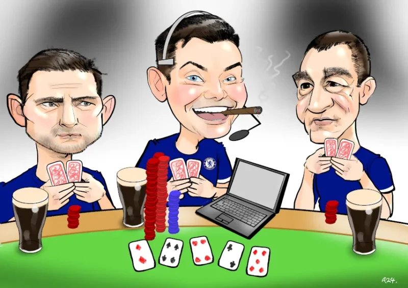 Gift caricature of Chelsea FC playing poker with Frank Lampard and John Terry