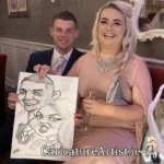 Caricature Artist Limerick Two Wedding Guests with Caricature in Devon Inn Limerick by Allan Cavanagh (11)