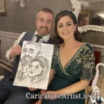 Caricature Artist Limerick Two Wedding Guests with Caricature in Devon Inn Limerick by Allan Cavanagh (15)