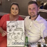 Caricature Artist Limerick Two Wedding Guests with Caricature in Devon Inn Limerick by Allan Cavanagh (3)