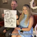 Caricature Artist Limerick Two Wedding Guests with Caricature in Devon Inn Limerick by Allan Cavanagh (9)