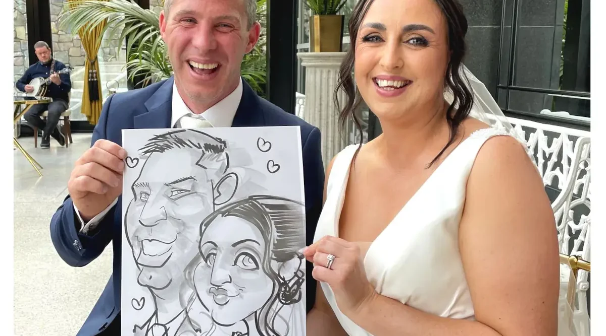 Salthill Hotel Wedding Entertainment Live Caricatures Allan Cavanagh Drinks Reception