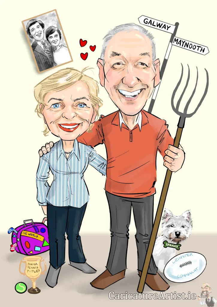 Wedding Anniversary Gifts for Parents Ireland. Wedding anniversary gift of a couple celebrating wedding anniversary with old wedding photo in the background