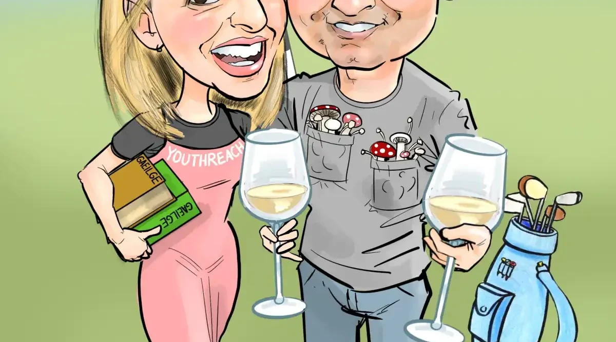 Couples gifts Ireland Caricature of couple with large wine glasses