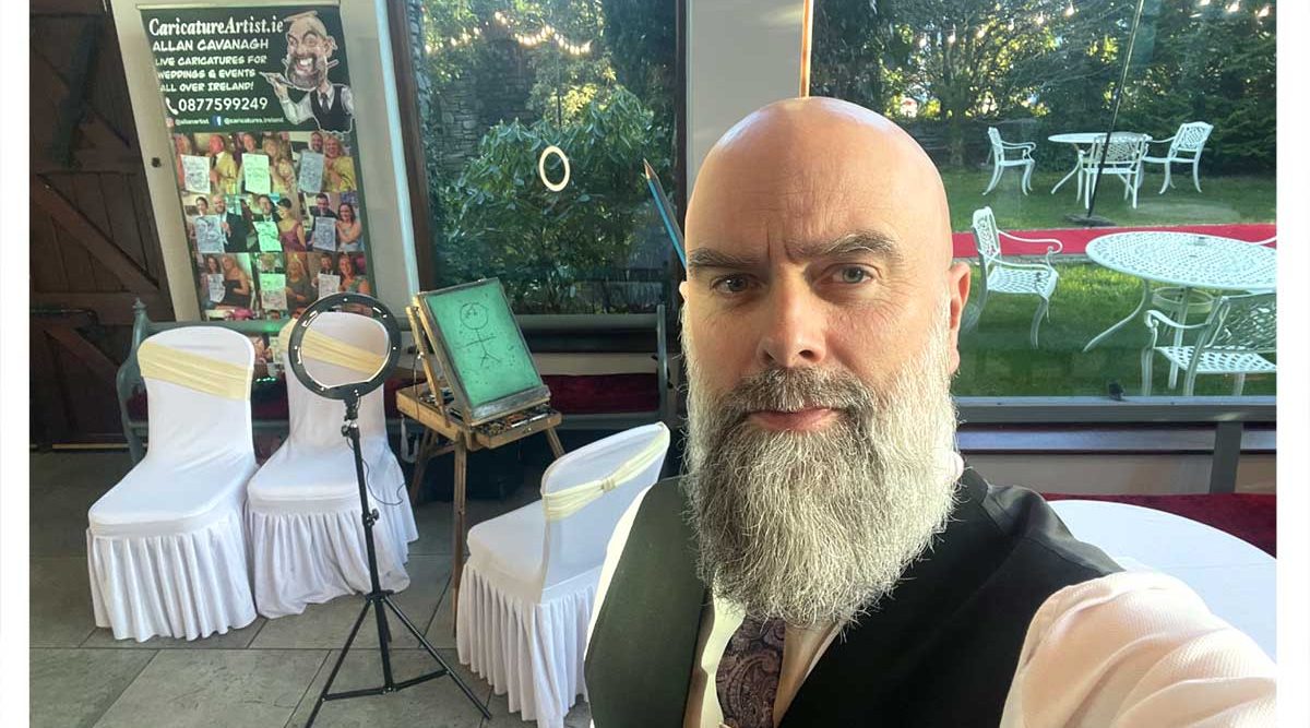 Caricature Artist Allan Cavanagh at Muckross Park Killarney Kerry for Wedding Reception entertainment with caricatures