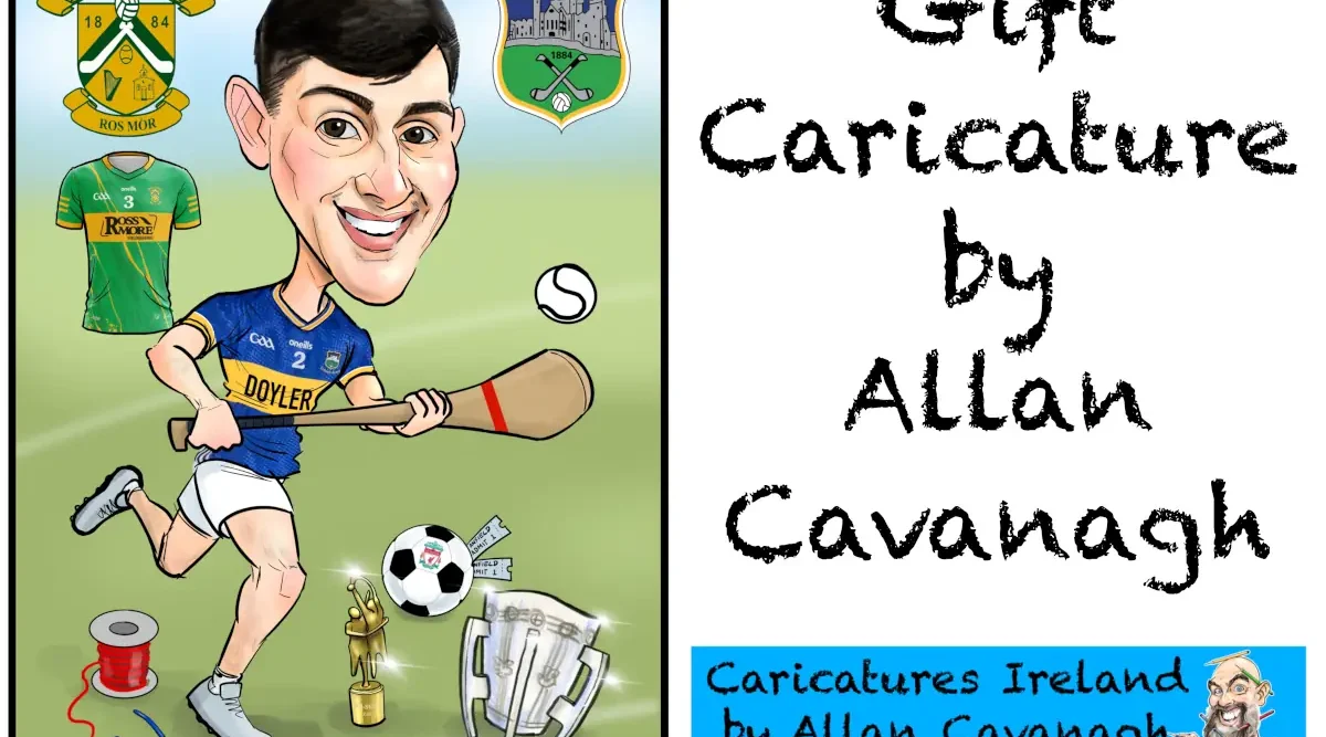 Caricature of Tipperary hurler Robert Doyle by Allan Cavanagh