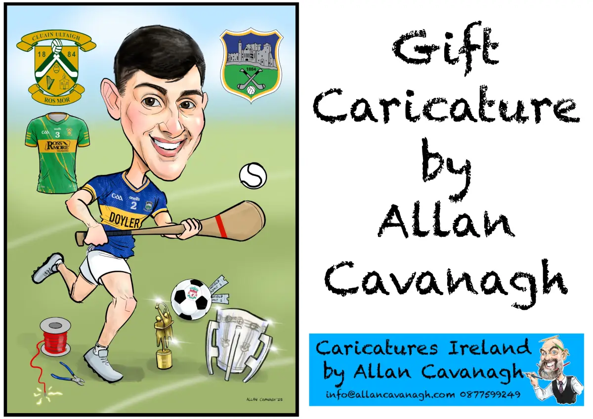 Caricature of Tipperary hurler Robert Doyle by Allan Cavanagh