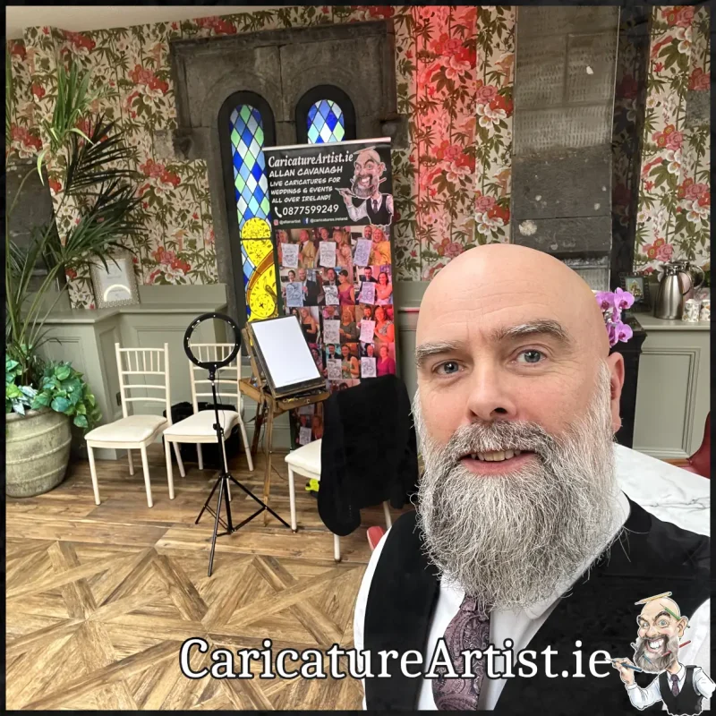 Irelands top rated caricature artist Allan Cavanagh in Ballyseede Castle