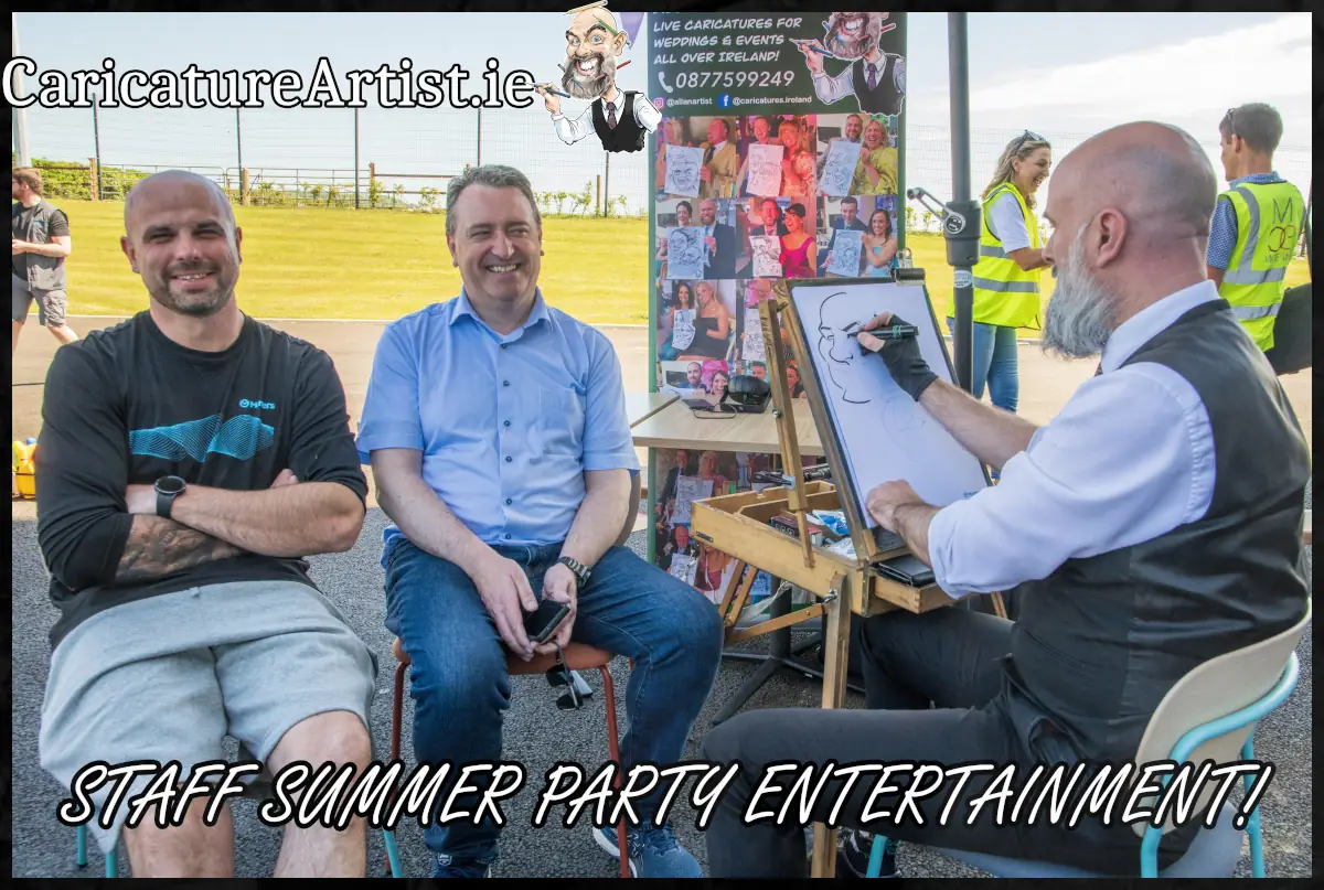 Staff Summer Party Entertainment Ireland Caricature Artist Allan Cavanagh drawing