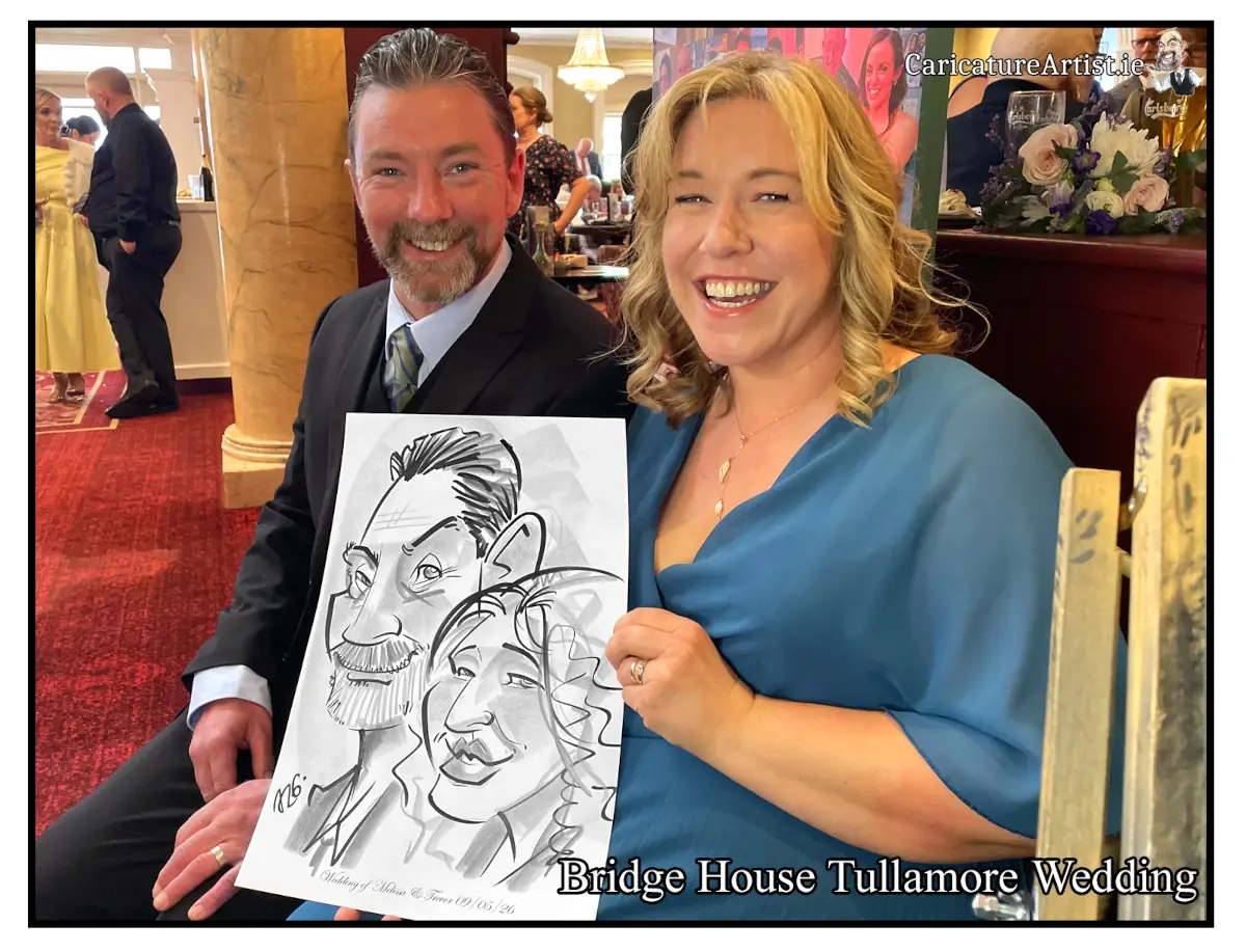 Tullamore Wedding Entertainment Drawings of Wedding Guests by top rated Caricature Artist Allan Cavanagh