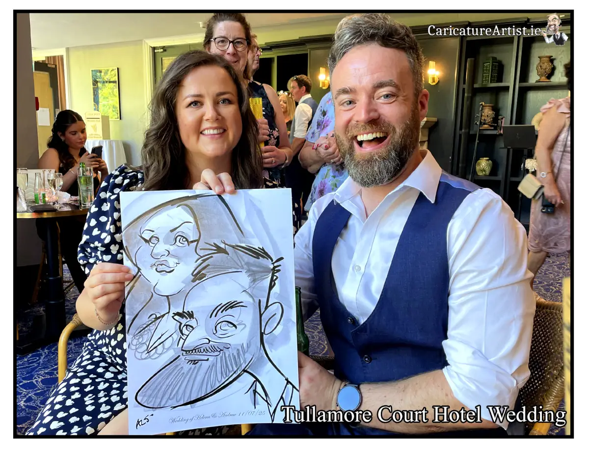 Tullamore Court Hotel Wedding Caricatures by Allan Cavanagh Photo of couple laughing