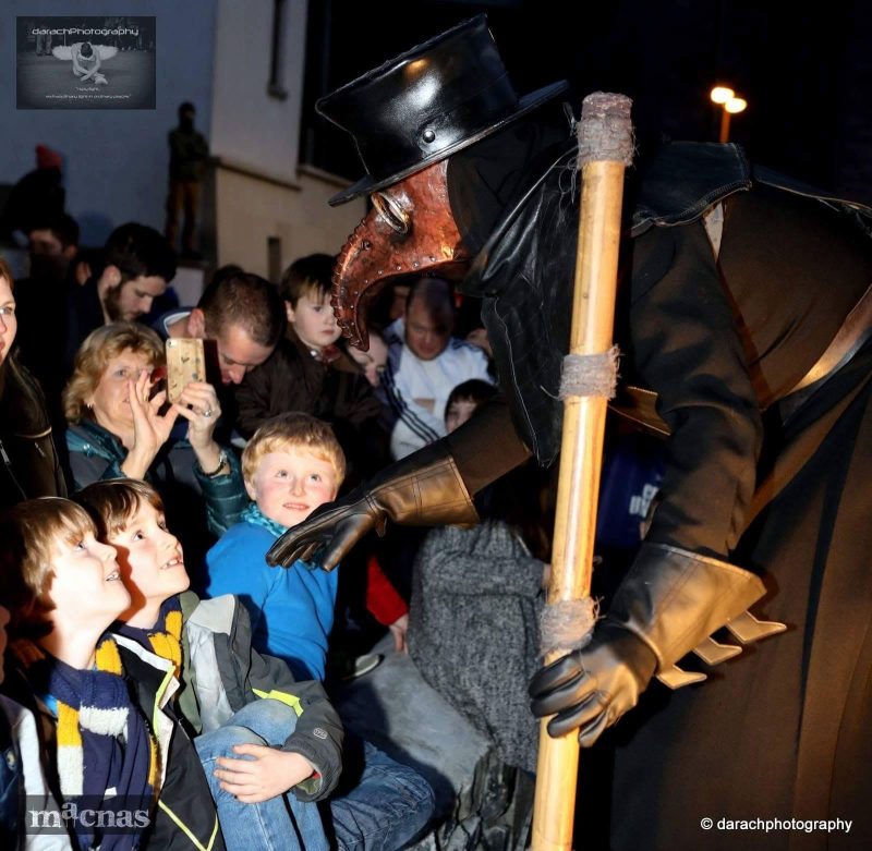Stilt Performer Allan Cavanagh as Plague Doctor in 2016 Macnas parade