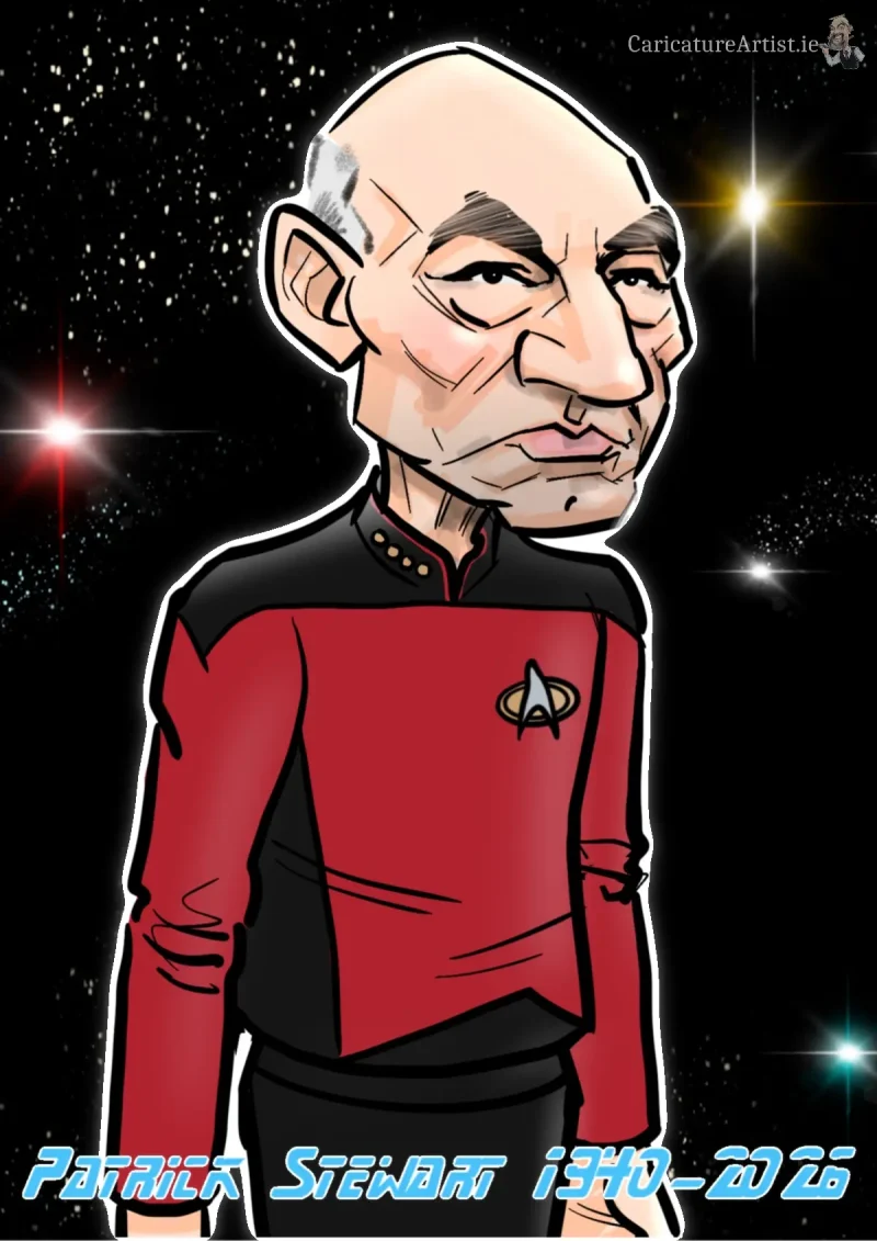 Patrick Stewart RIP Patrick Stewart RIP -cartoon caricature of Patrick Stewart as Captain Jean Luc Picard